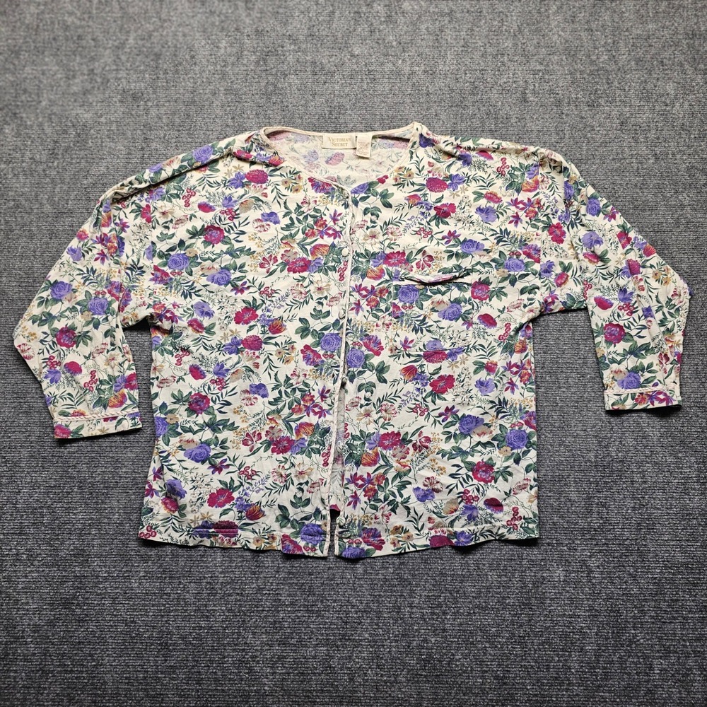 Vintage Victorias Secret Floral Pajama Top 100 Cotton Button Up Large RN 70091